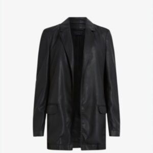Allsaints  Aleida black coated open front denim Blazer 12US